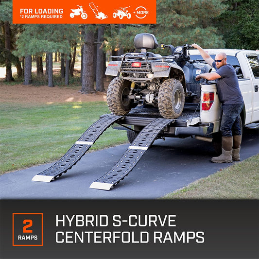 CARGOSMART 3092, Hybrid S-Curve Centerfold Ramp, for Use Easily and Safely Loading & Unloading Lawn Equipment, Motorcycles, Atvs, 750 Lb per Ramp Capacity, Black 2-Pack