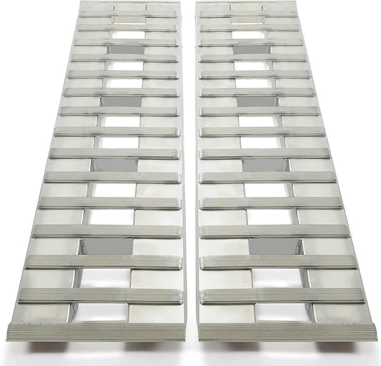 HECASA 80" X 15" X 2.3" Ramps Aluminum 6000 LBS Silver Truck Trailer Hook End Knife Foot 1 Pair 2 Ramps