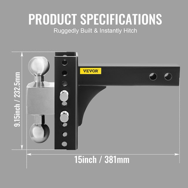 Adjustable 2" to 2/5/16" Trailer Hitch Heavy Duty 6/8 Rise & Drop Hitch Ball Mount Tow W/ Key Lock for Automotive Truck Trailers Towing
