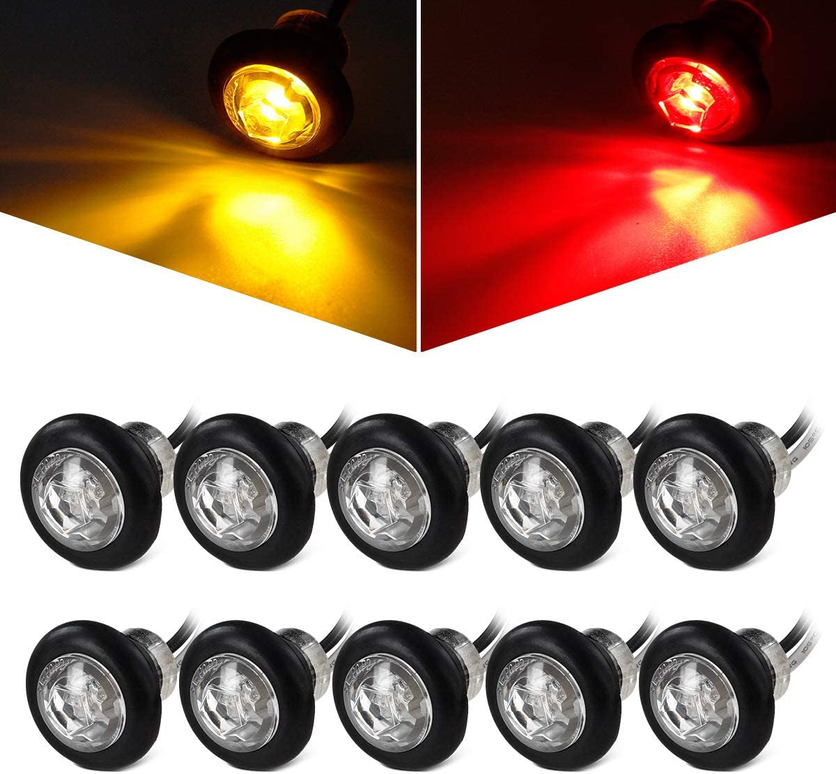 10Pcs 3/4 Inch Mini round Trailer LED Clearance and Side Marker