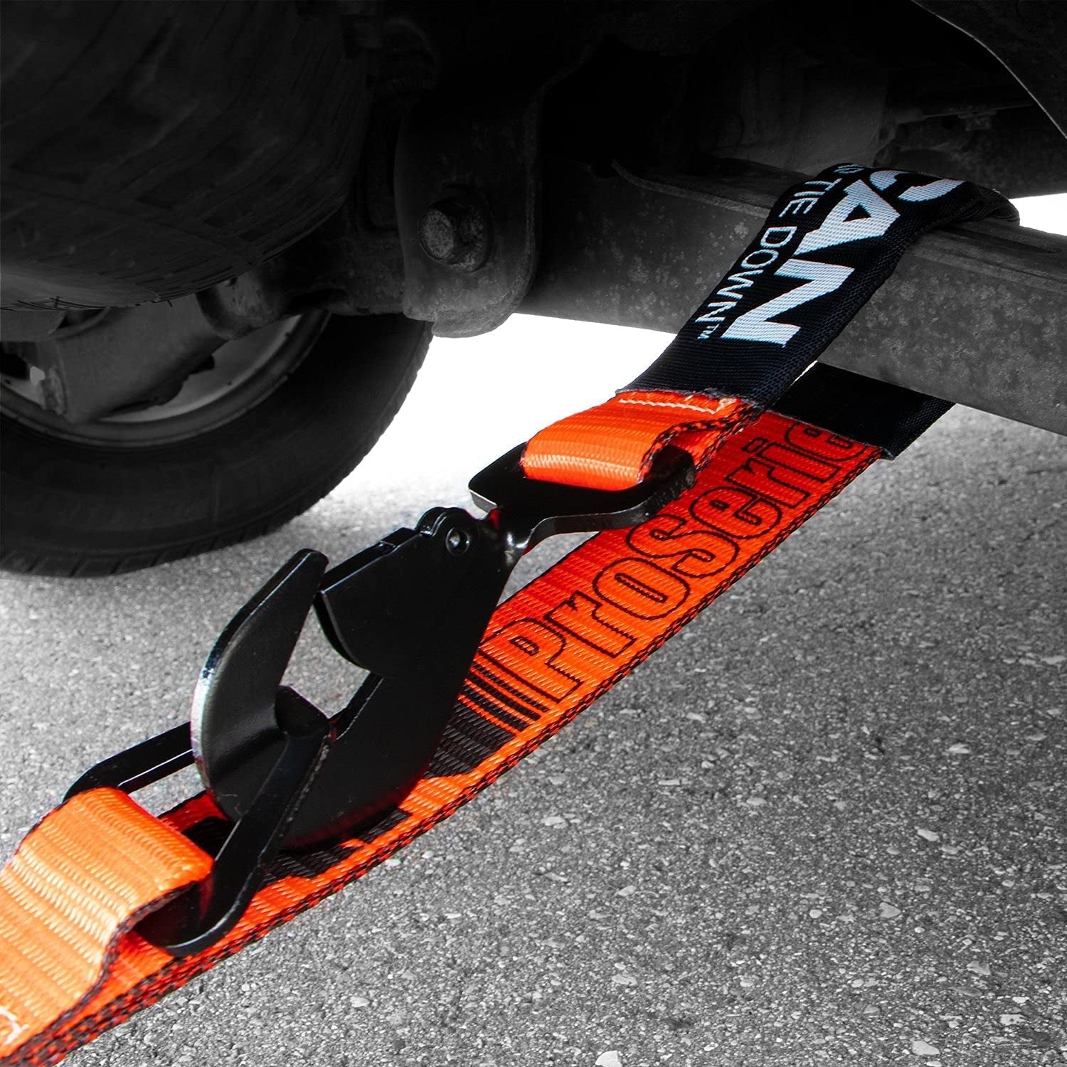 VULCAN Axle Tie down Combo Strap with Snap Hook Ratchet - 2 Inch X 114 Inch - 4 Pack - Proseries - 3,300 Pound Safe Working Load