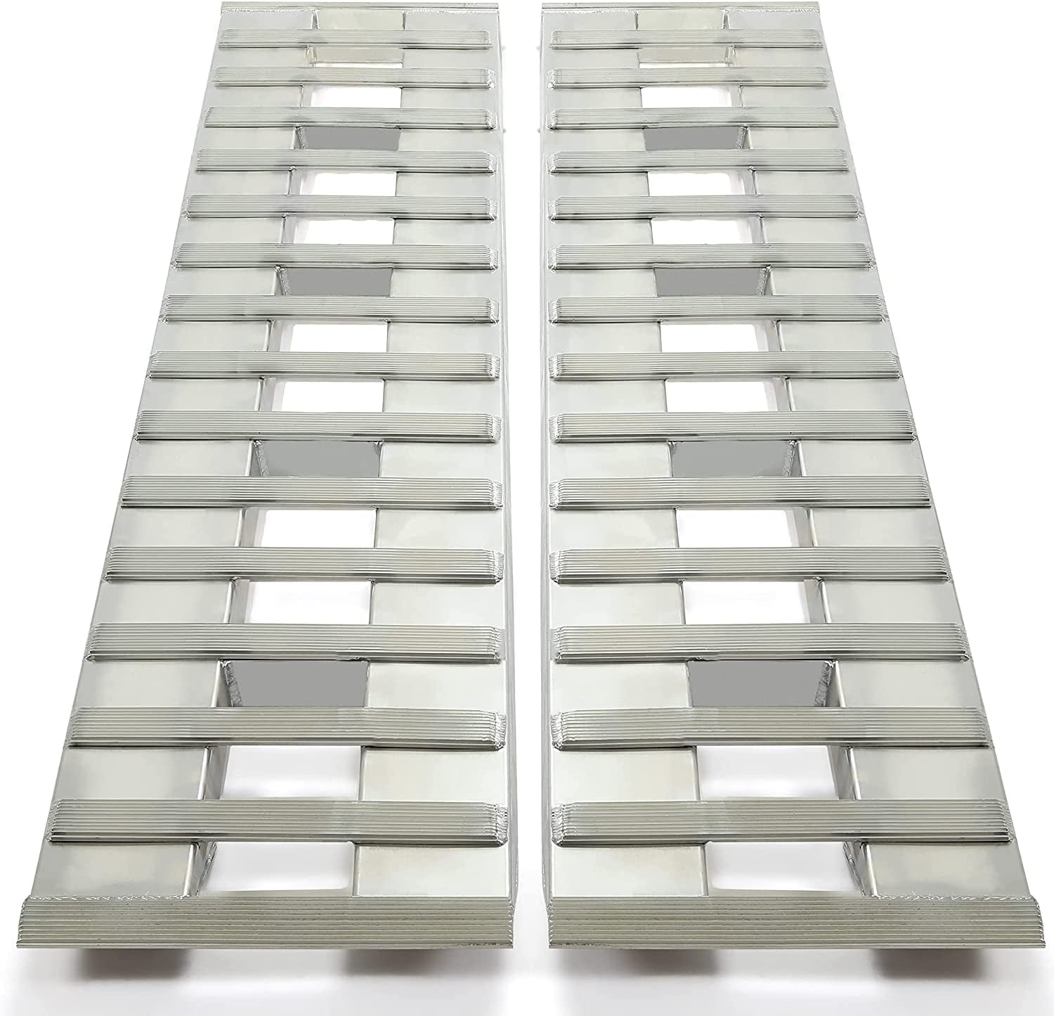 HECASA 80" X 15" X 2.3" Ramps Aluminum 6000 LBS Silver Truck Trailer Hook End Knife Foot 1 Pair 2 Ramps