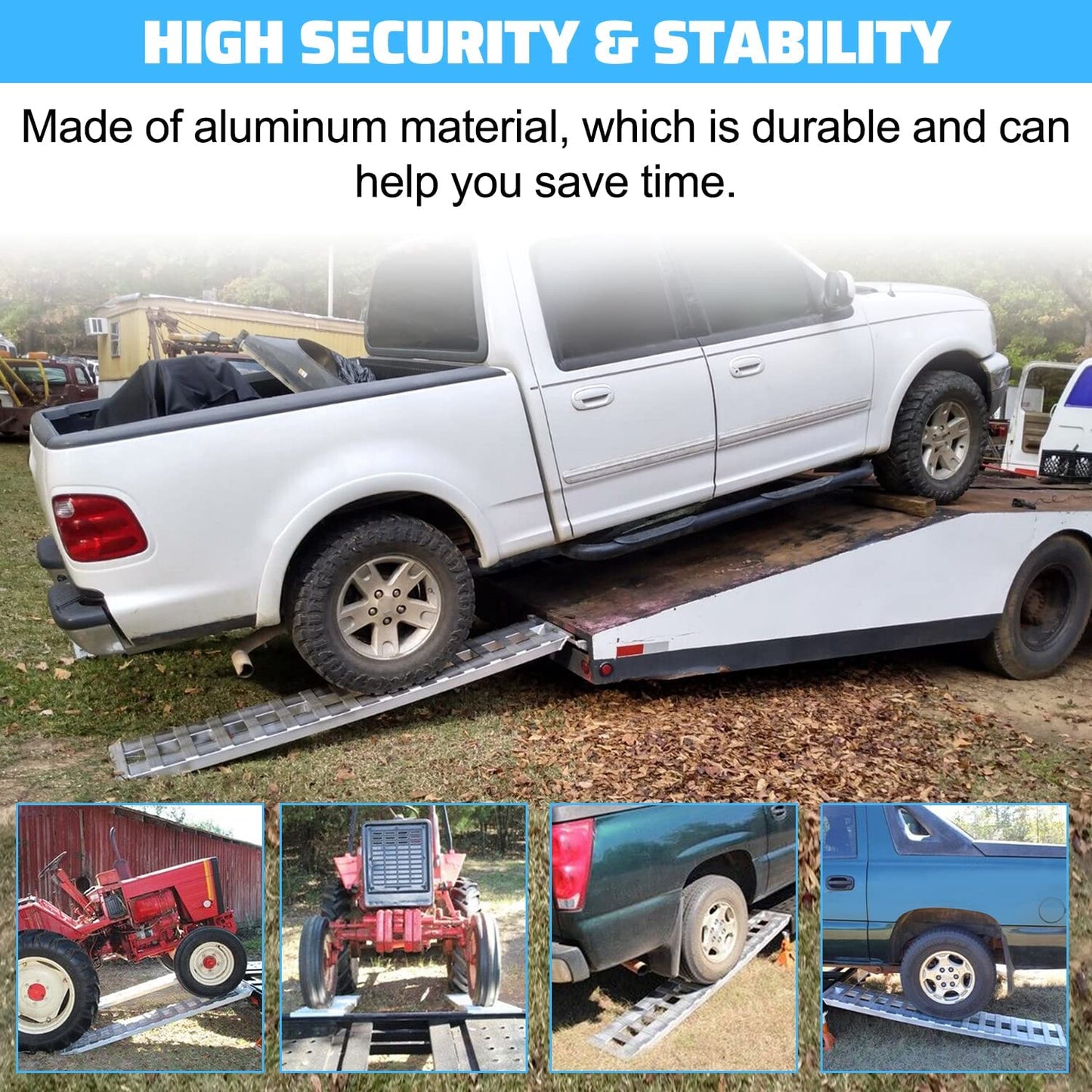 HECASA 80" X 15" X 2.3" Ramps Aluminum 6000 LBS Silver Truck Trailer Hook End Knife Foot 1 Pair 2 Ramps