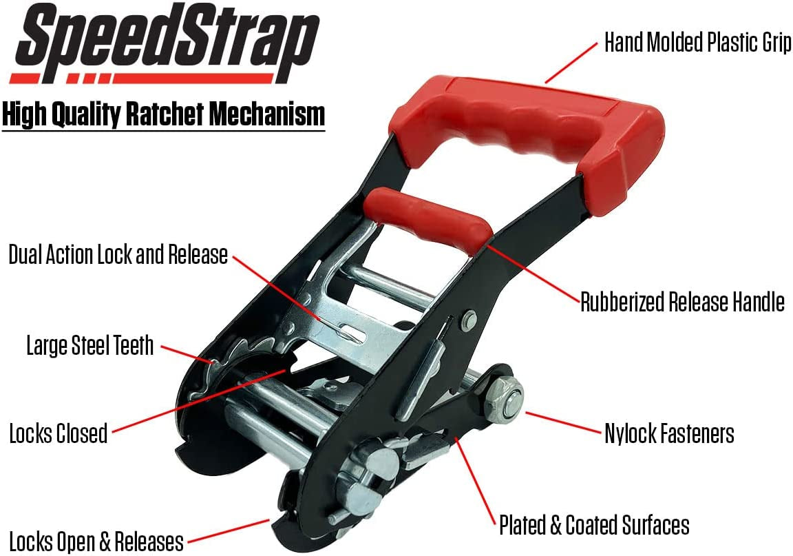 Speedstrap 10,000 MRC Heavy Duty Off-Road Adjustable Universal Utv/Suv/Truck 2" Black Tire Bonnet Tie-Down Kit for 28"-40" Tires