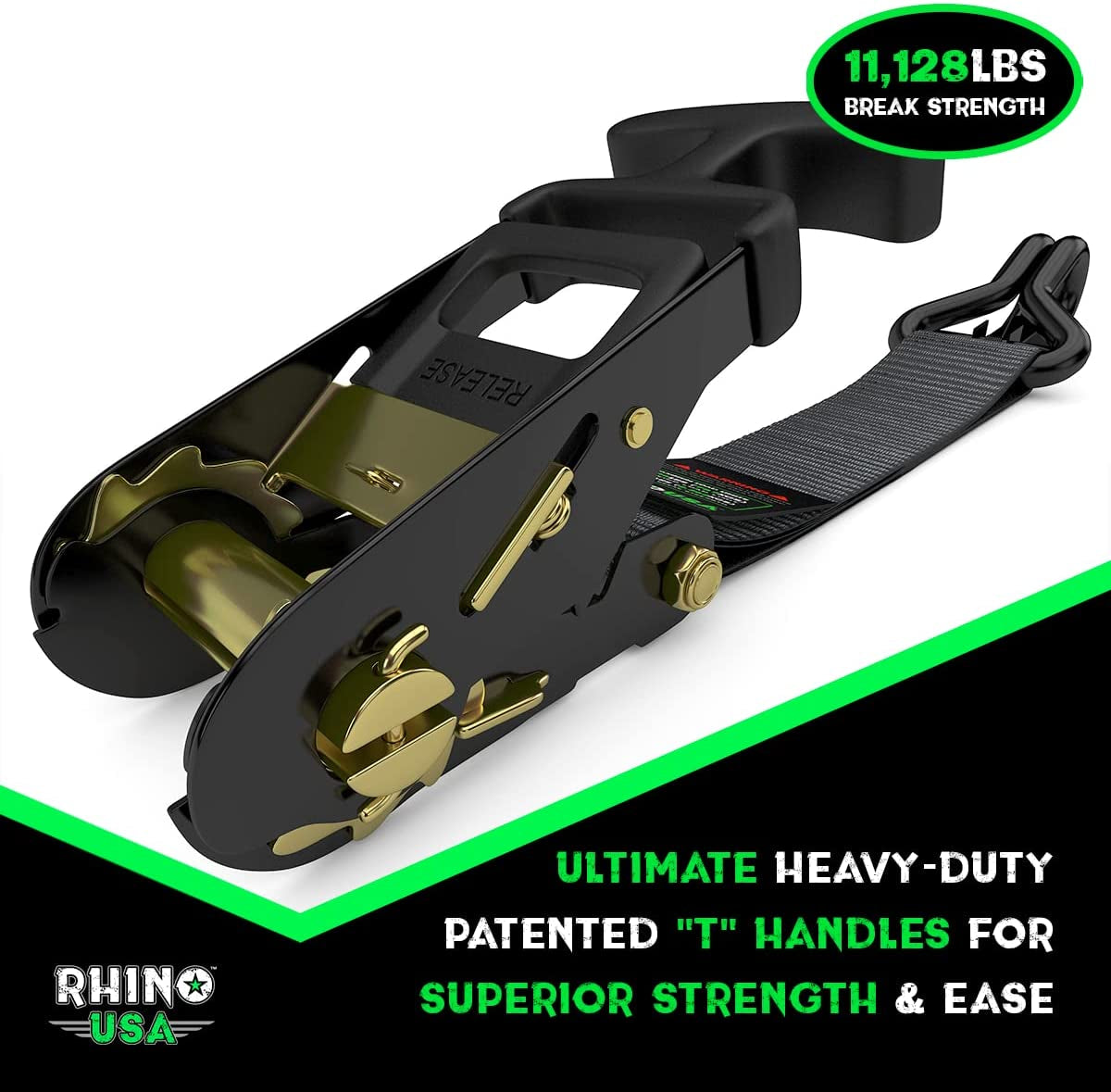 Rhino USA Car Trailer Ratchet Straps Kit - 11,128Lb Guaranteed Break Strength - Use for Car, Truck, UTV & More - (4) Premium 2" X 8' Ratchet Straps with Padded T-Handles + (4) Axle Straps Tie Down