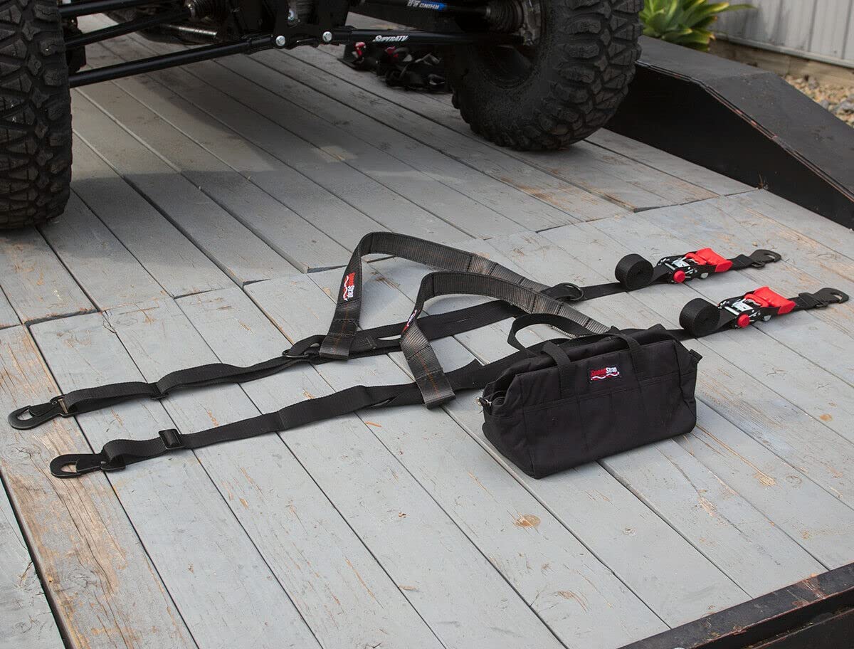 Speedstrap Essential 4,000LBS UTV 1.5" Black Ratchet Straps W/ Tire Bonnets & Storage Bag | Tie-Down Kit | Pair