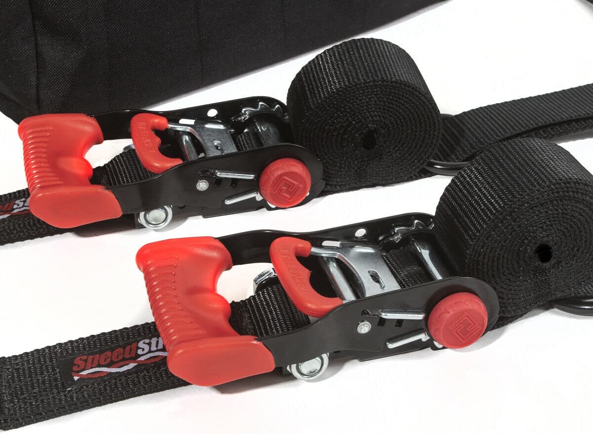 Speedstrap Essential 4,000LBS UTV 1.5" Black Ratchet Straps W/ Tire Bonnets & Storage Bag | Tie-Down Kit | Pair