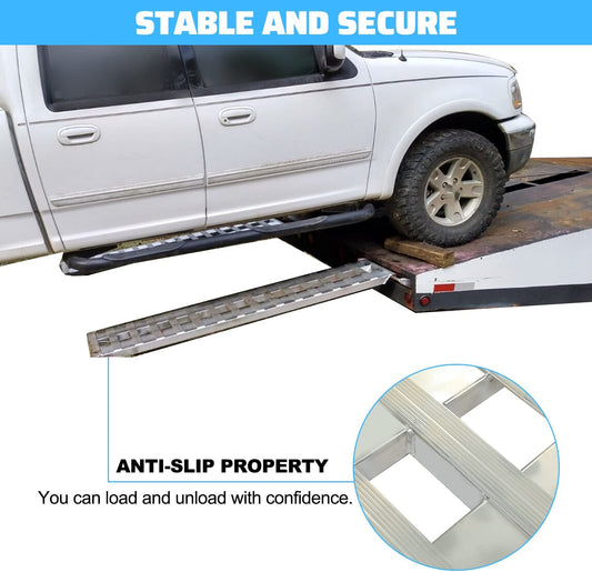 HECASA 80" X 15" X 2.3" Ramps Aluminum 6000 LBS Silver Truck Trailer Hook End Knife Foot 1 Pair 2 Ramps