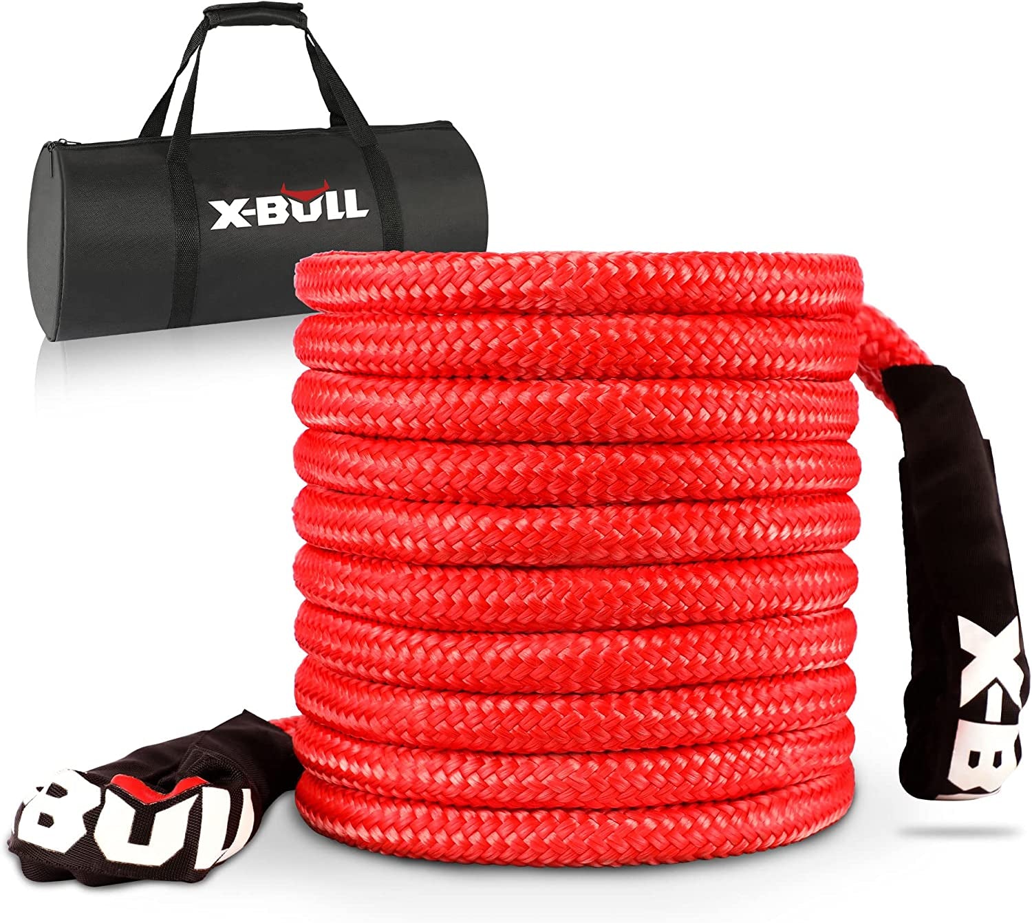 JUVENED 3/4" X 20' Kinetic Recovery Tow Rope (27,500Lbs) Red Heavy-Duty Power Stretch Snatch Rope for Car Offroad Vehicle 4X4 4WD ATV UTV SUV