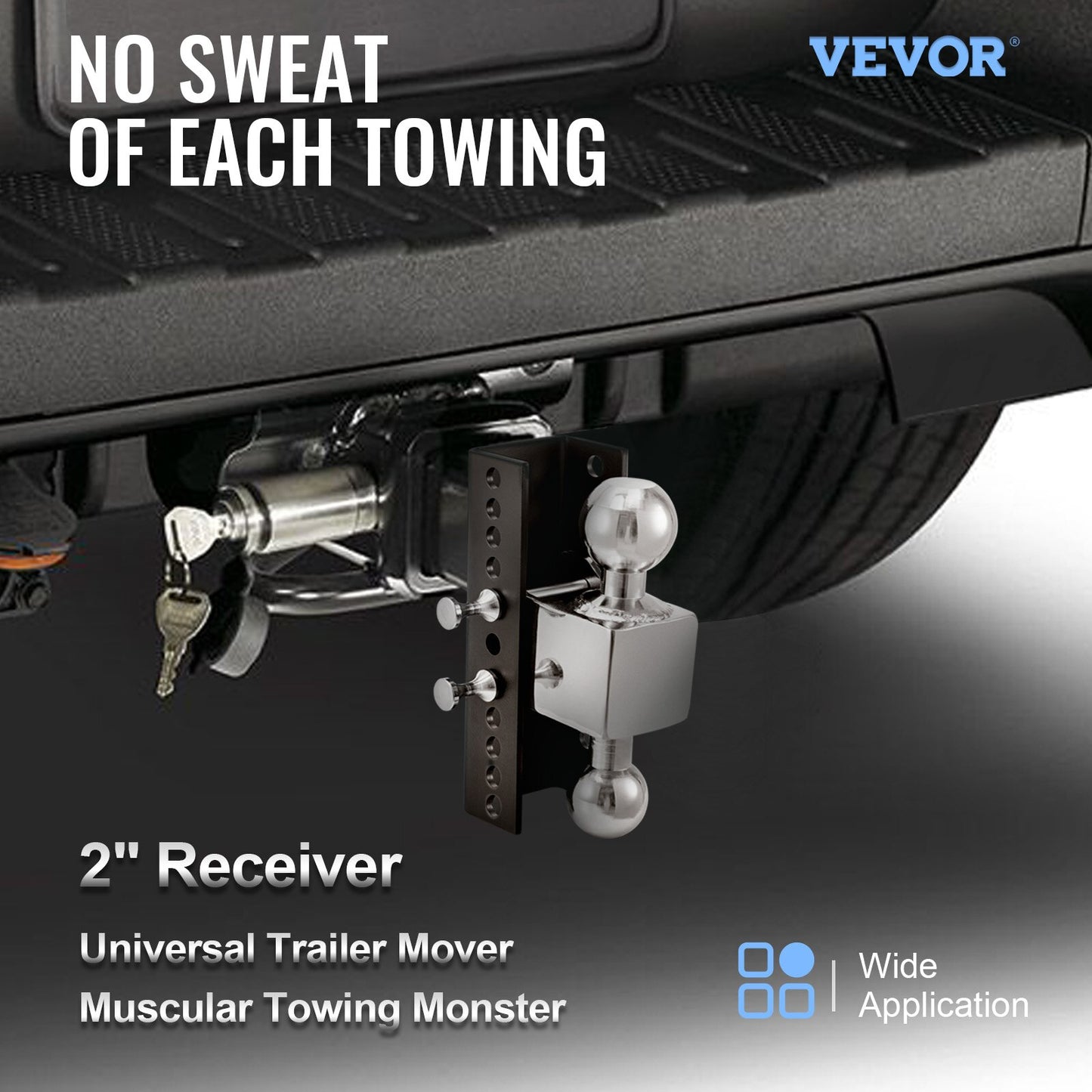 Adjustable 2" to 2/5/16" Trailer Hitch Heavy Duty 6/8 Rise &amp; Drop Hitch Ball Mount Tow W/ Key Lock for Automotive Truck Trailers Towing