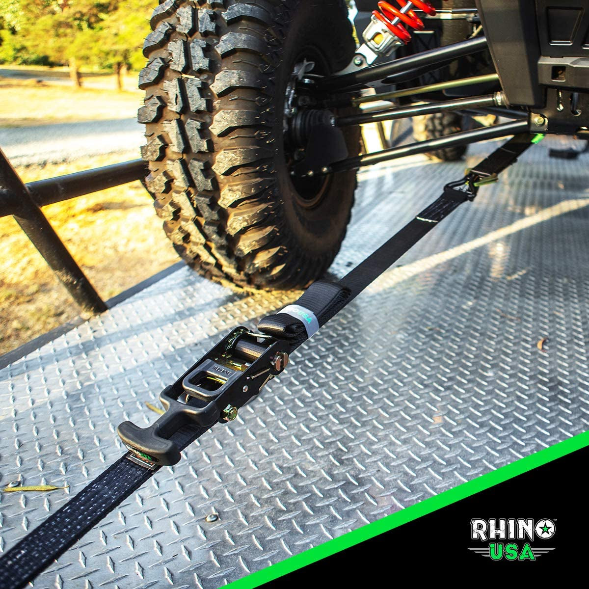 Rhino USA Car Trailer Ratchet Straps Kit - 11,128Lb Guaranteed Break Strength - Use for Car, Truck, UTV & More - (4) Premium 2" X 8' Ratchet Straps with Padded T-Handles + (4) Axle Straps Tie Down